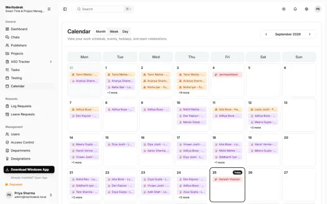 Team calendar