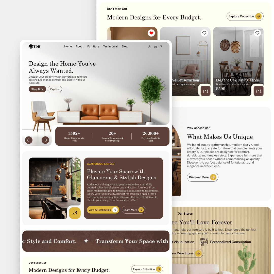 Elegant eCommerce UI Design That Increased Engagement for Furniture landing page